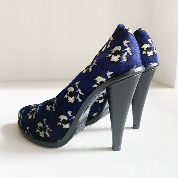 Opening Ceremony Blue Floral Velvet Hidden Platform Heels 39 - Picture 5 of 9